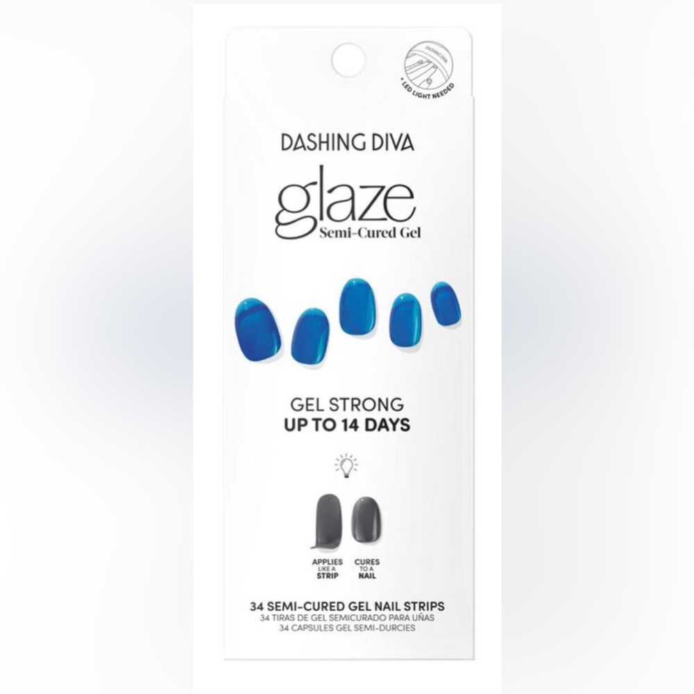 Blue semi-cured gel nails Dashing Diva Glaze